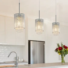 3 Pack Crystal Chandelier Pendant Light Chrome Ceiling Kitchen Island Fixture UL
