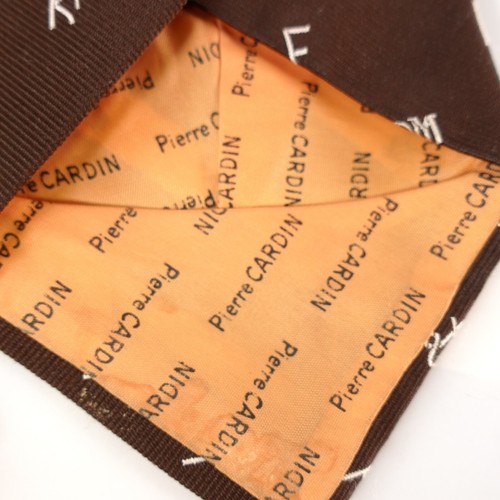 Vintage PIERRE CARDIN Neck Tie Mens Brown Currency Symbol Banking Money 80s Work - Picture 6 of 9