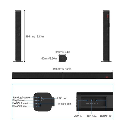 Bluetooth Sound Bar TV Split Soundbar Wired Wireless Home Theater Surround Sound - Picture 16 of 18