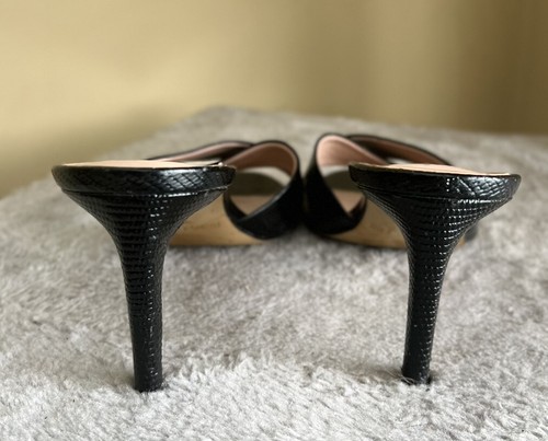 Size 6.5M ENZO ANGIOLINI Embossed BLACK LEATHER Slip On Sandal Heels! - Picture 4 of 11