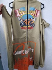 PLT khaki chicago riders graphic logo print nordic resort off shoulder long...