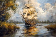 PIRATE SAIL SHIP CANVAS PICTURE PRINT WALL ART