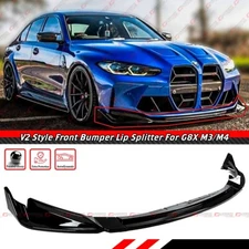 For 2021-26 BMW G80 M3 G82 G83 M4 V2 Style Gloss Black Front Bumper Lip Splitter