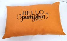 Hello Pumpkin Throw Accent Pillow 12" x 20" Orange Autumn Fall Thanksgiving