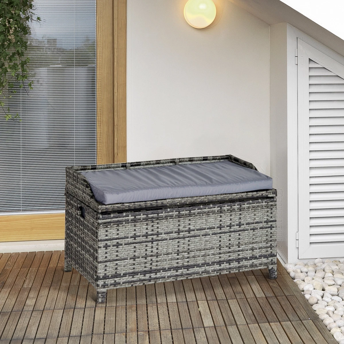 Resin wicker storage bench outlet