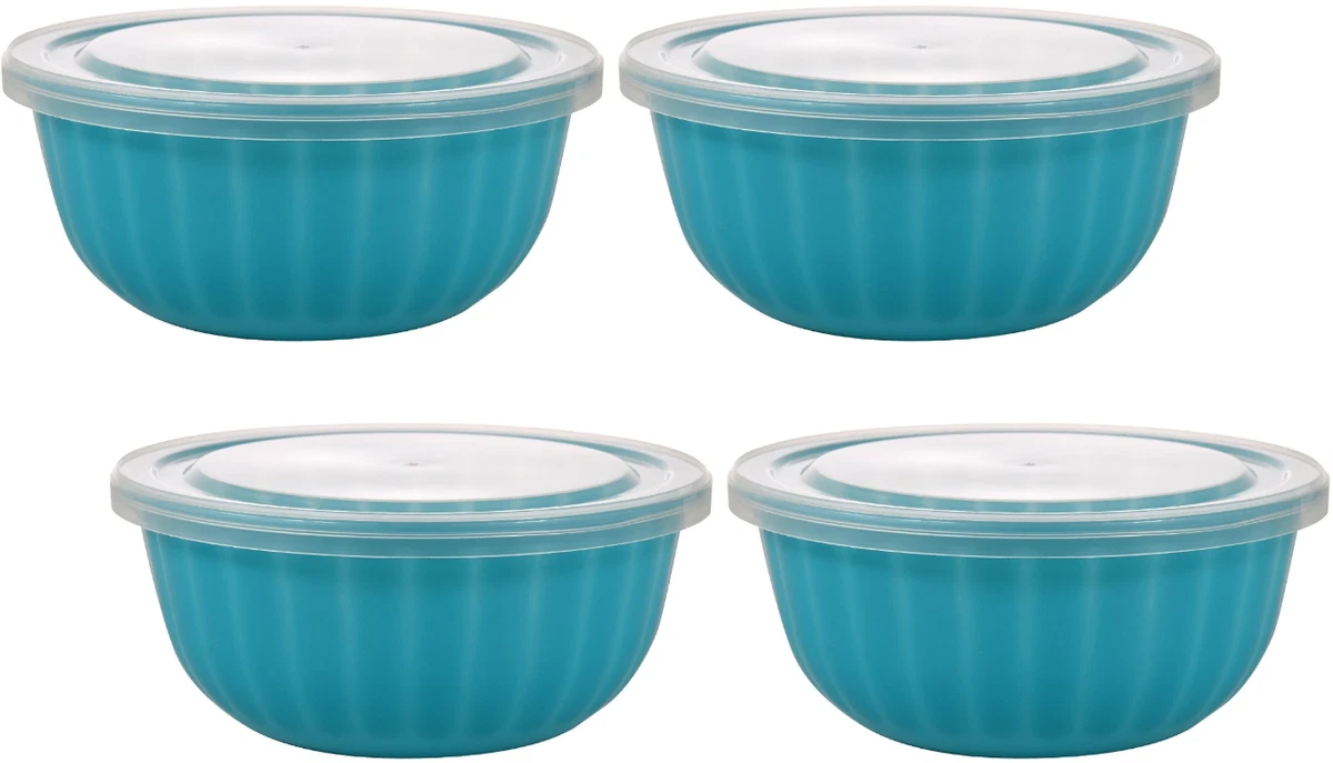 Food Storage Bowls With Lids 4 Pairs Blue 6 Stackable Set FREE