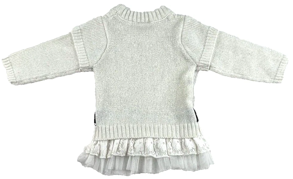 Vestido Suéter Little Lass Brillo Tejido con Cable con Lazo y Encaje 18 Mos Foto 2 de 4