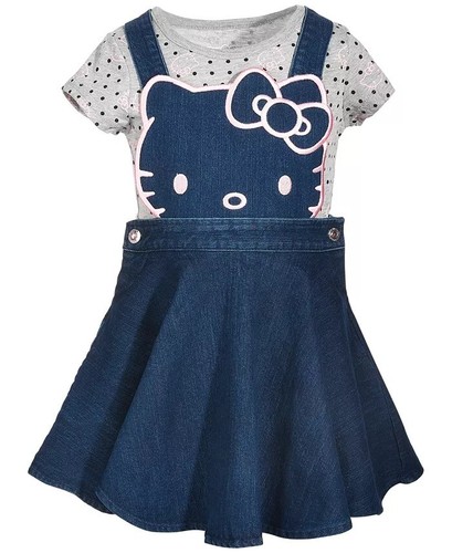 Hello Kitty DENIM BLUE Little Girls 2-Pc. Denim Skirtall & T-Shirt Set, US 4