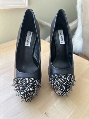 STEVE  MADDENパンプス FOXX Black Patent Strappy Stiletto Open-Toe Women's Heel