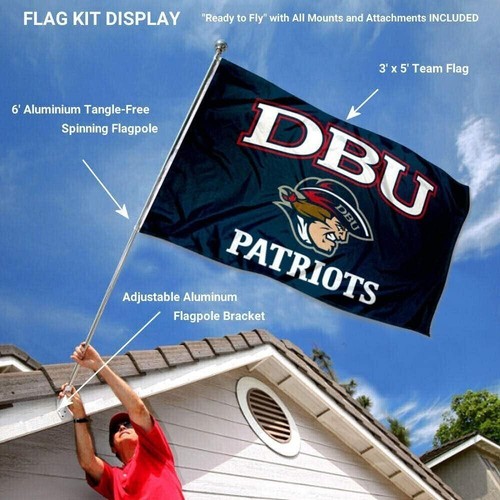 Bandiera e palo Dallas Baptist Patriots con staffa supporto God be the Glory DBU - Foto 2 di 9