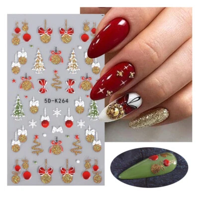 MARKENLOS 5D-Nagelkunst-Aufkleber Geprägt Weihnachtsbaum Schneeflocken Kugeln ↑