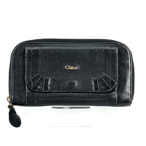 Chloe Paraty Zip Around Long Wallet Purse External Pocket Leather Black #A359 - Picture 20 of 24