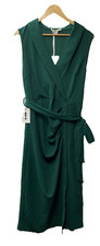 Grace Karin Sleeveless Ruched Body-con Pencil Midi Belted Dress Size 18, Green