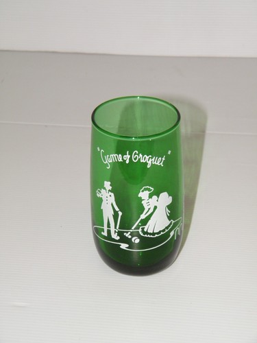 Anchor Hocking Emerald Forest Green Drinking Glass White Enamel Croquet Game HTF - 第 1/9 張圖片