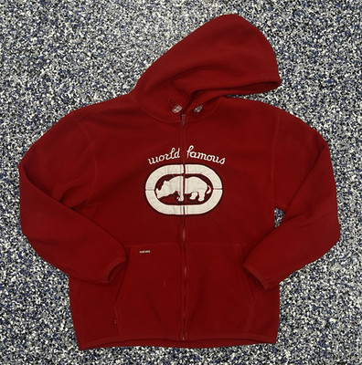 Y2K Ecko Unltd. red full zip fleece hoodie graphic logo pockets Men's Size L