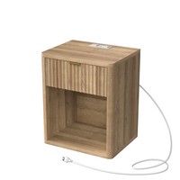 Fluted Bedside Table Charging LED Drawer Set 2 Modern Night Stands,Oak