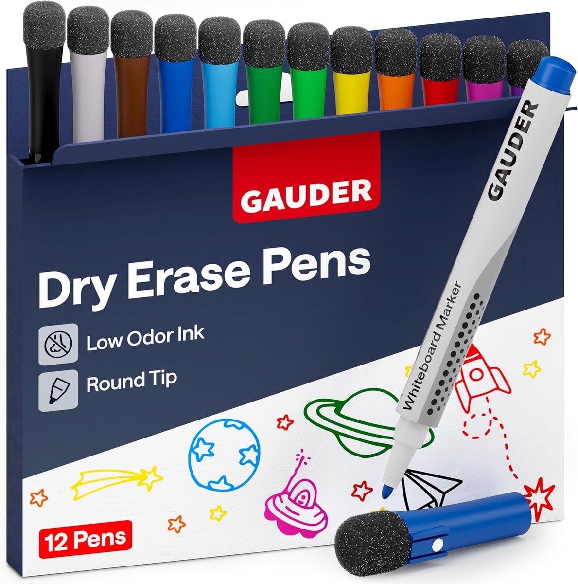 Amazon Skinny Whiteboard Markers 12-Pack Thin Low Odor Fine Point