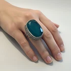 VTG Sterling Silver Ring 6.5 Large Emerald Stone Statement Cocktail