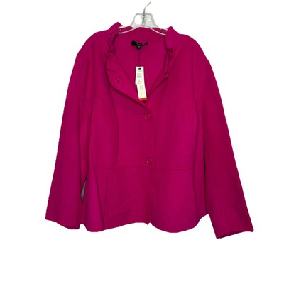 Talbot Jacket Womens 3X Hot Pink Wool Blend Ruffle Collar Button Front NWT $279