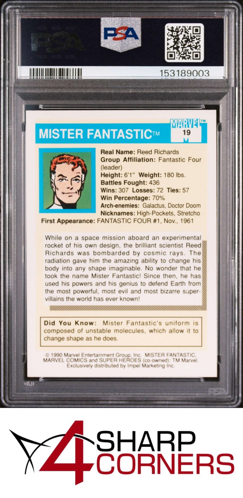 1990 MARVEL UNIVERSE #19 MISTER FANTASTIC PSA 10 view 2