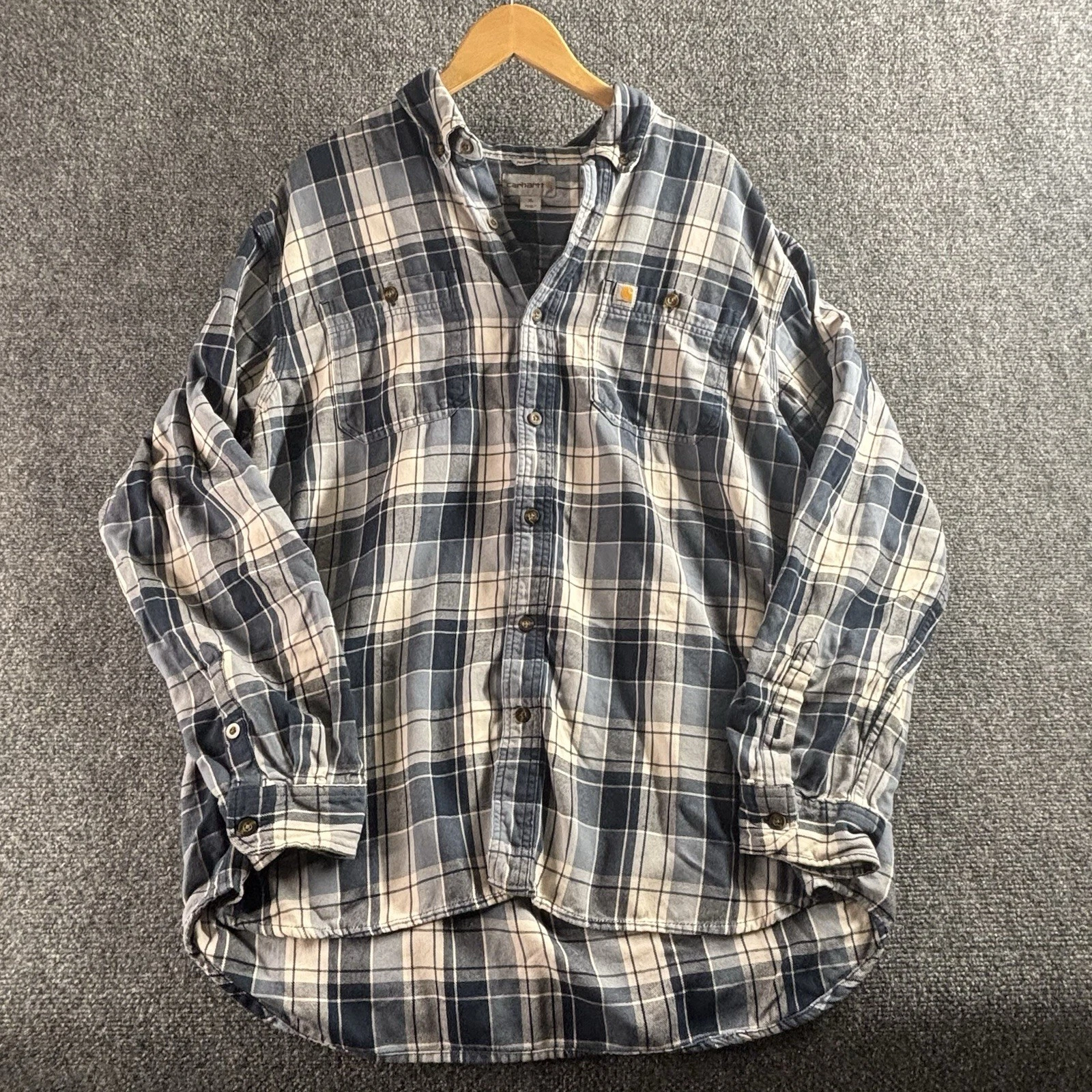 Carhartt Men’s Relaxed Fit Plaid Flannel Button-Down Shirt Size XL Workwear