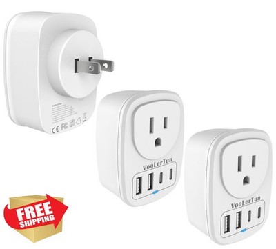 VooLerTun US to Japan Plug Adapter 2 Prong to 3 Prong Outlet Adapter Converte...