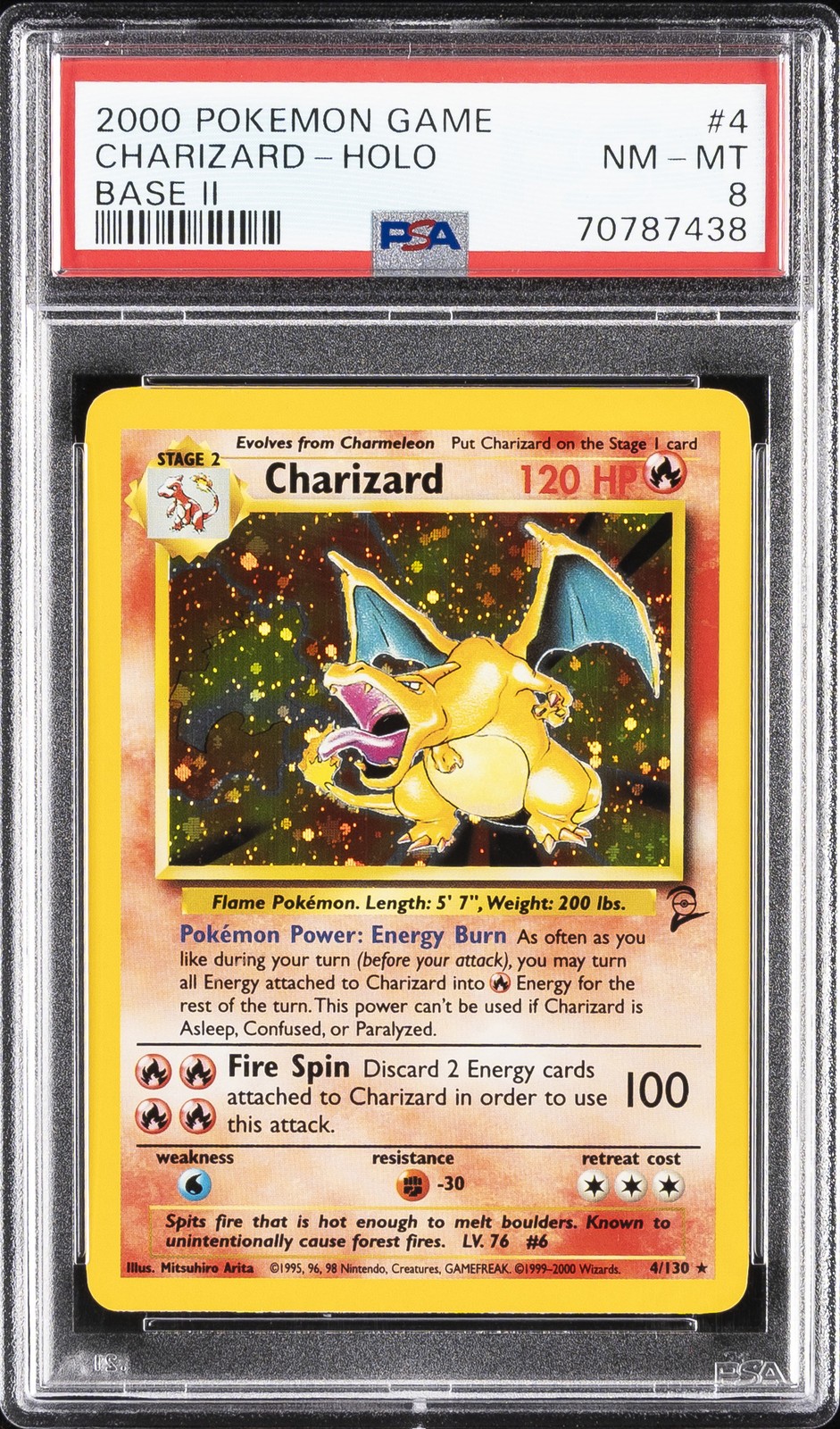 2000 POKEMON BASE SET 2 #4 CHARIZARD-HOLO PSA 8