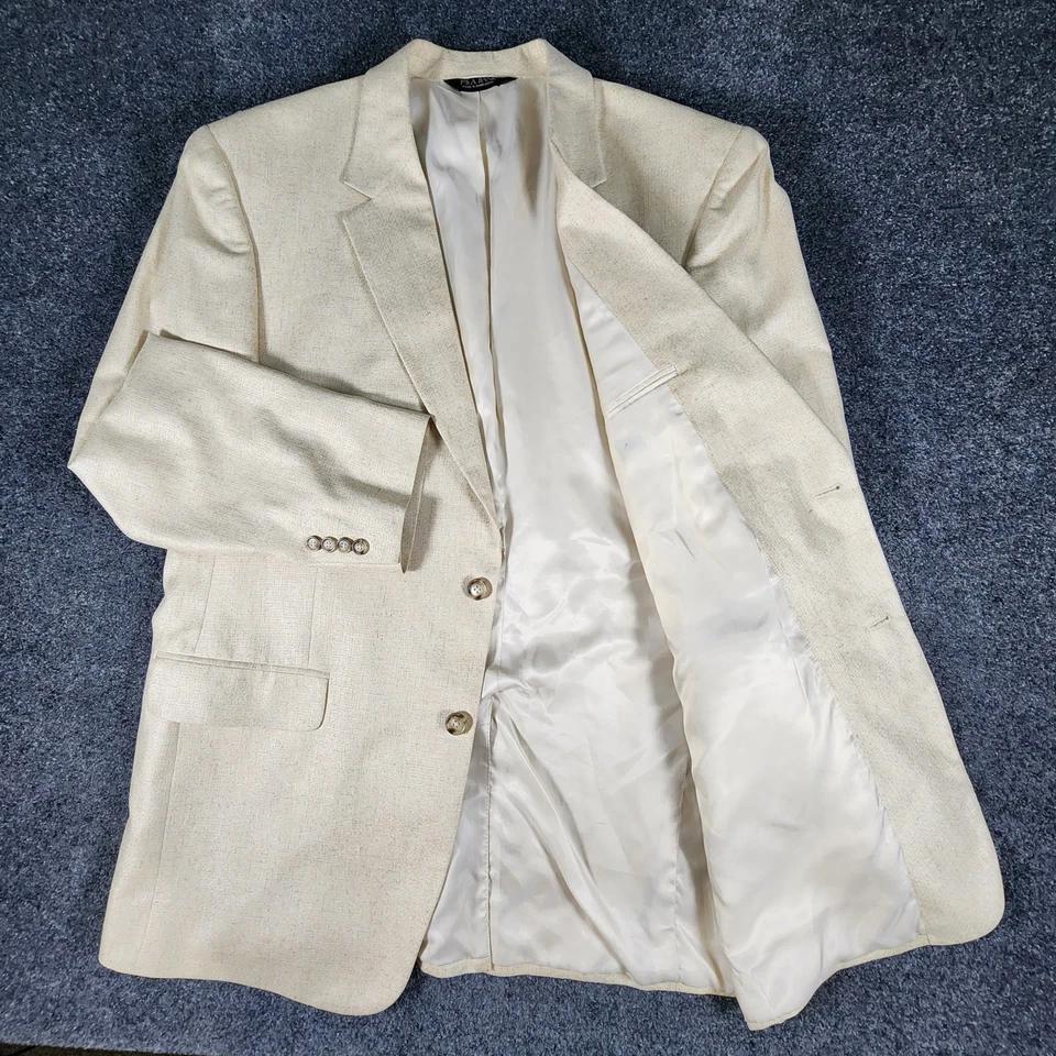 Jos A Bank Men's 46L 100% Silk Sport Coat Blazer Beige Tan Suit Jacket - Image 2 of 4