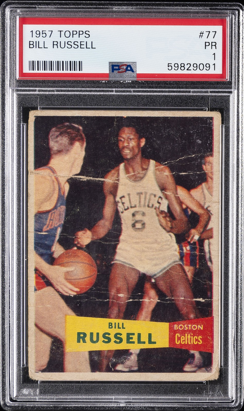 1957 TOPPS #77 BILL RUSSELL ROOKIE RC PSA 1 view 1