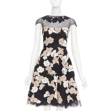 VALENTINO 2013 Runway black ivory beige lace Point d'Esprit sheer midi dress