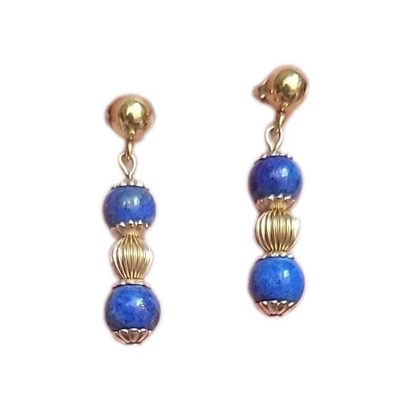 Lapis Lazuli 14k Yellow Gold Dangling Earrings - Image 2 of 4