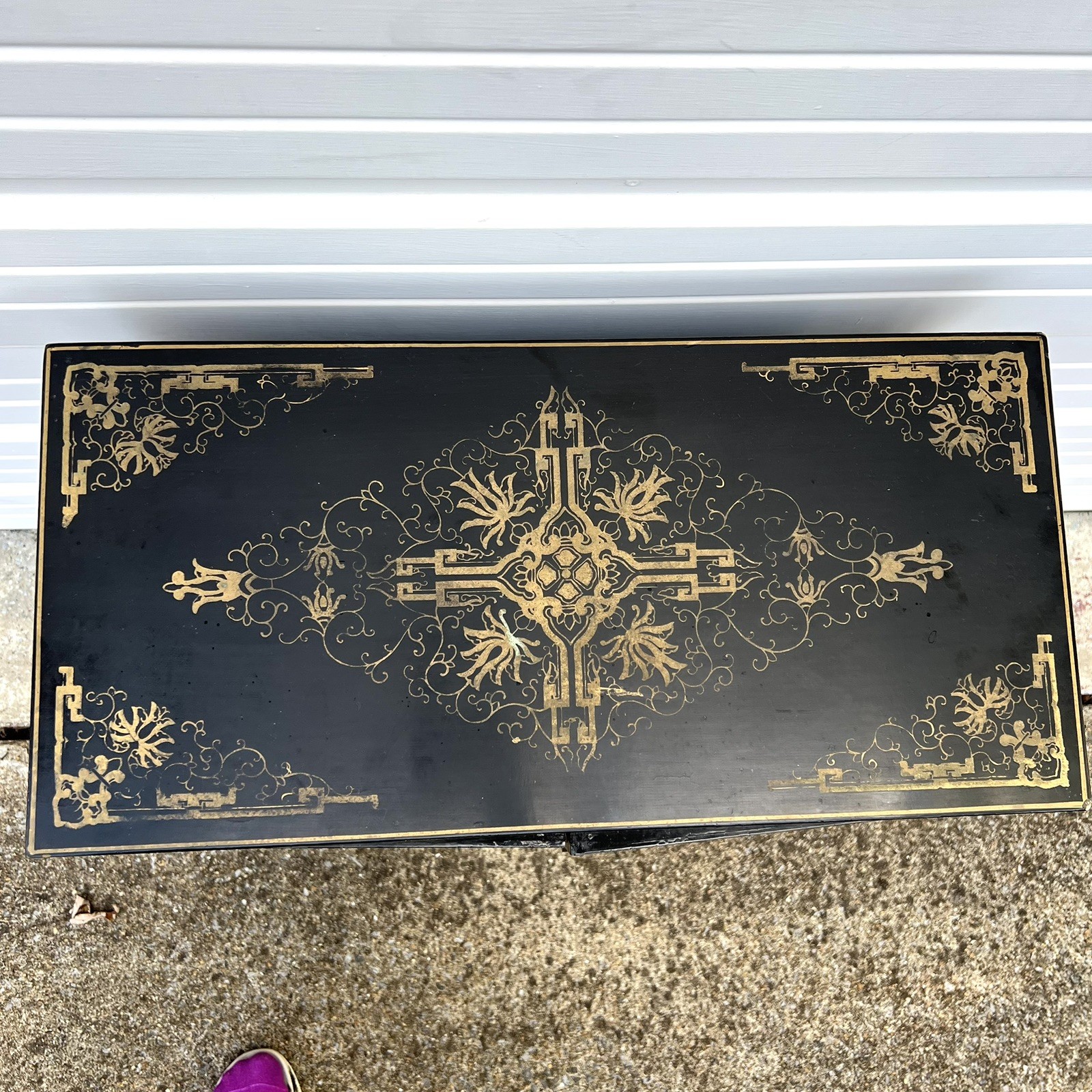 Chinese Black Lacquer Gold Hand Painted Cabinet Stone Relief Bird Flower MCM SEE