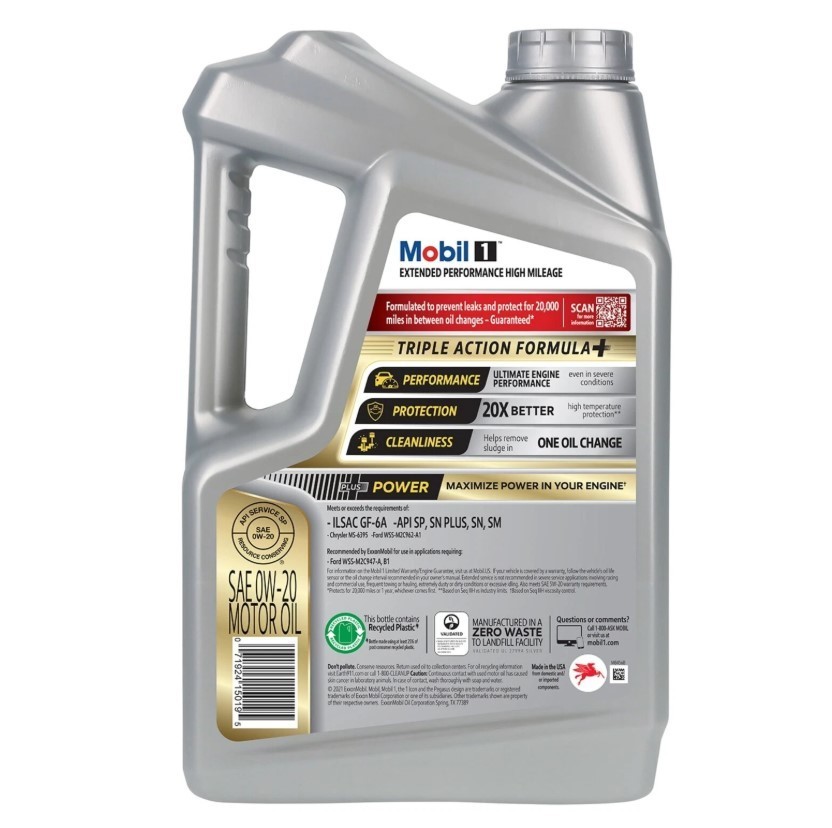 2 Pack Mobil 1 Extended Performance High Mileage Full Synthetic Motor Oil 0W-20