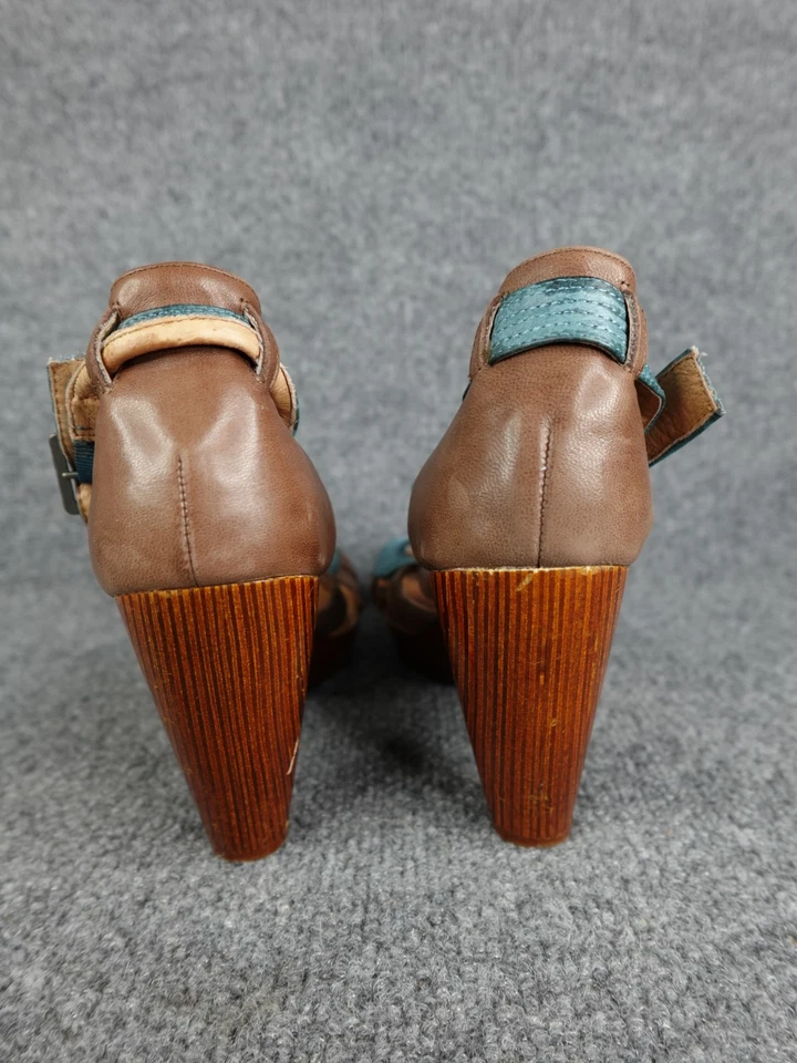 Miz Mooz Petra Soho Retro Mary Jane Blue/Brown Leather Womens Heel Shoes Size 10 - Image 4 of 4