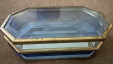 Vintage Glass Blue Mirrored  Brass Jewlery / Trinket Box