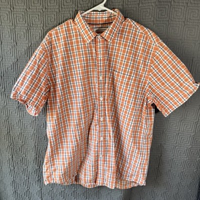 Amazon Essentials Mens Shirt XL Poplin Short Sleeve Orange Blue Plaid S17AE30001