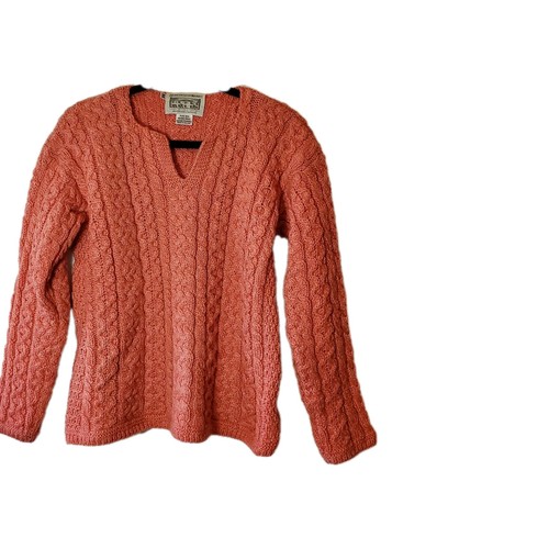 Maglione Aran Market lana maglia cavo arancione scollo a V maglione donna taglia M - Foto 3 di 6