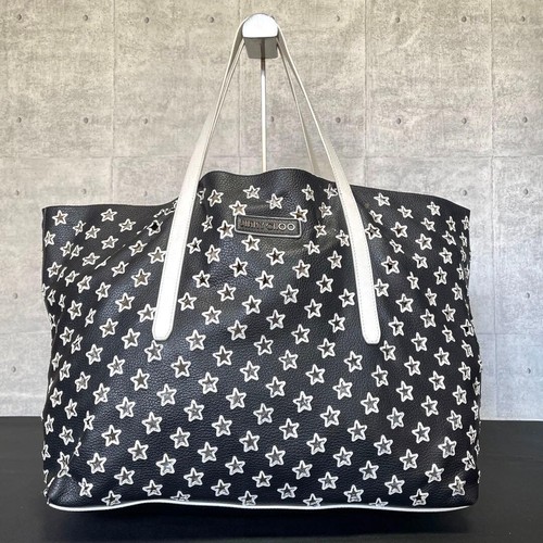 Jimmy Choo Pimlico Black Punched Star Leather Tote Handbag Shoulder A4 Authentic