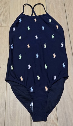 Polo Ralph Lauren Girls Navy with Colorful All Over Pony 1-piece Swimsuit