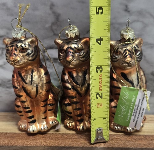 North Pole Trading Co Christmas Ornaments Tigers Set of 3 Blown Glass NWT Jungle - Picture 13 of 13