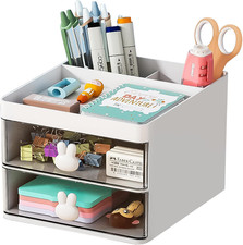 Small Desk Organizer with Drawers, Pen Holder Storage Box for Office Supplies