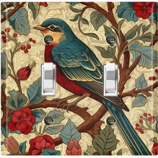 Metal Light Switch Outlet Cover Decorative Wall Plate Red Bird Flowers AML126