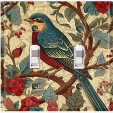 Metal Light Switch Outlet Cover Decorative Wall Plate Red Bird Flowers AML126