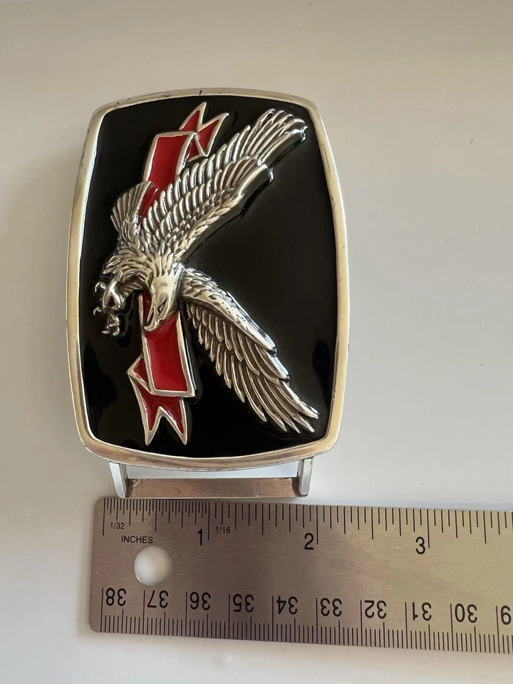 Винтажный серебряный орел ремень пряжка красный баннер черная эмаль патриотический западный стиль - Изображение 4 из 4