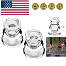 Clear Glass Candlestick Holders, Set of 2 Taper Candle Holders for Wedding, D...