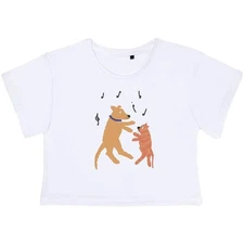 'Dancing Dog And Cat' Women's Cotton Crop Tops (CO052004)