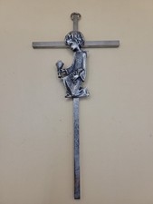 Brass Pewter Wall Cross Kneeling First Communion Boy Christianity Religious DZ