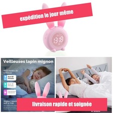 Réveil enfant lapin rose lumineux veilleuse alarme numérique Aoreun