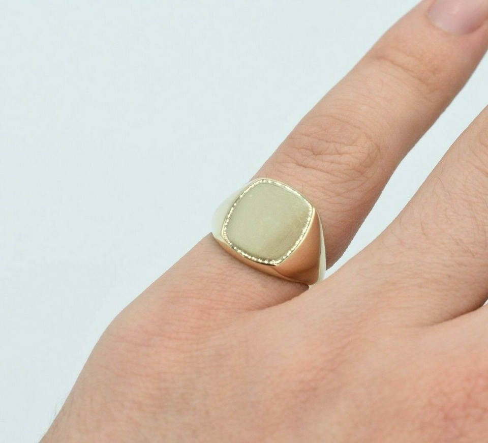 Signet Ring Real Large Shiny Signet Ring Real Solid 14K Yellow Gold All Sizes | eBay