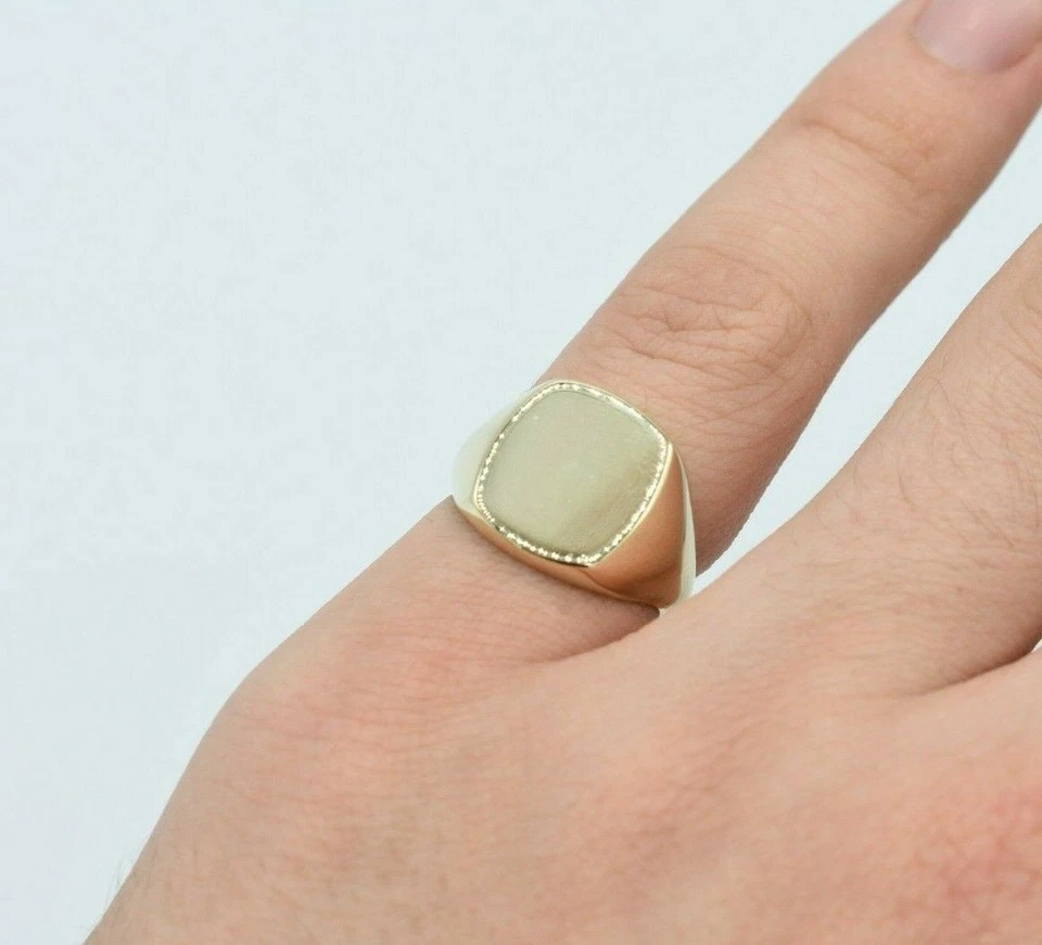 Large Shiny Signet Ring Real Solid 14K Yellow Gold All Sizes - Image 3 of 4